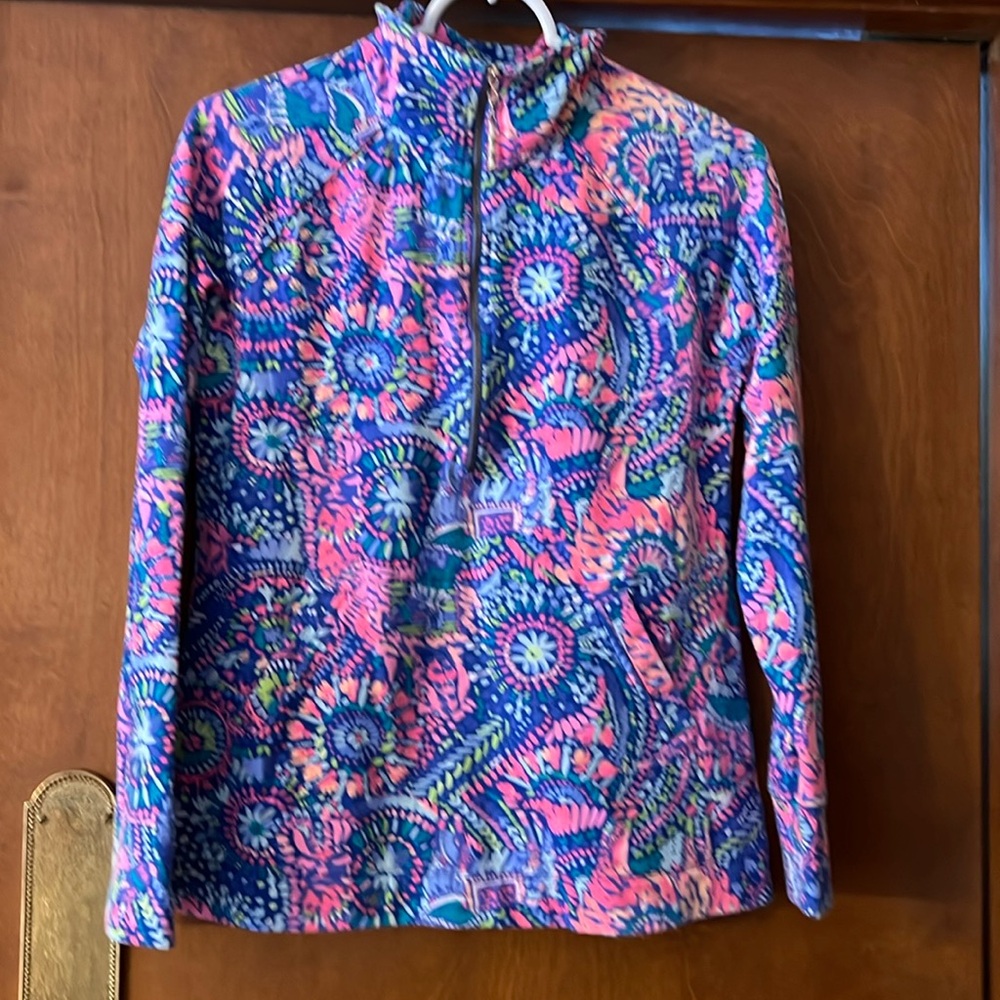 Lilly Pulitzer XS blue/pink zip front pullover shirt nwot